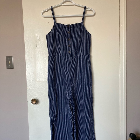 Full Length Striped Linen Jumpsuit - Picture 1 of 3